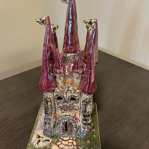 Enchanted Ceramic Castle with Rich Red and Cream Details